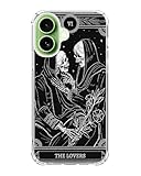 Qivtpjkrin The Lovers Tarot Card Skull Black Case Compatible with iPhone 17, Trippy Psychedelic Cool Skeleton Phone Cover, Soft Trendy Design TPU Bumper Cover Case