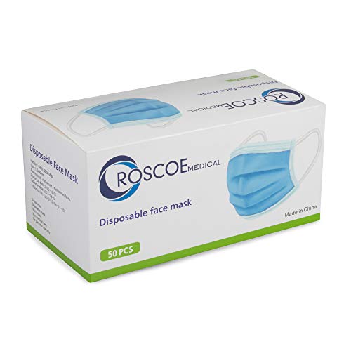 Roscoe Medical Disposable Face Mask, 50 Pack Face Masks and Face
