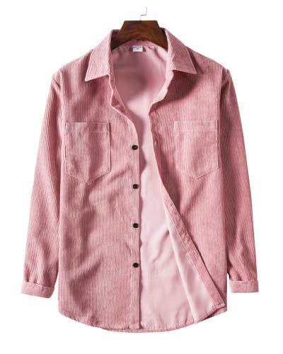 Image of RINTONIX Mens Solid Long Sleeve Ribbed Button Down Corduroy Shirt Jacket Casual Spring Fall Pocket Shacket Jacket