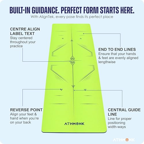 Image of Dual Colour TPE Pro Yoga Mat for Woman and Man with Alignment Guide Lines | Home Gym Equipment Exercise Mats for Workout | 6mm Thick Anti Slip Mat for Kids | Big Size with Cover Bag, Neon