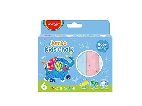 Tizas de Colores Jumbo para Niños - Caja con 6 Colores - No contiene Tóxicos - Tizas Lavables - Ideal para Dibujar Sobre Pizarra - Material Escolar - Keyroad