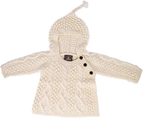 Carraig Donn 100% Merino Wool Baby Hoodie With Side Fastening Buttons Natural 12-18 months