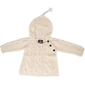 Carraig Donn 100% merinowol, baby-capuchontrui met knopen aan de zijkant, natuurlijk.