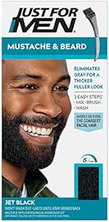 Just For Men Mustache & Beard, Beard Coloring for Gray Hair with Brush Included for Easy Application, With Biotin Aloe and Coconut Oil for Healthy Facial Hair - Jet Black, M-60, Pack of 1