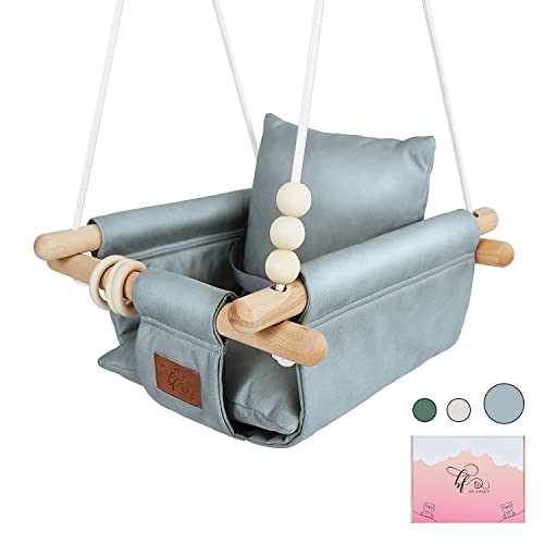 Image of The Classy Leather Swing Seat for Baby’s Happiness & Growth - UV Resistant Leather for Indoor and Temporary Outdoor - Infant to Toddler - Seat with Velcro & Belt - Ceiling Hardware - Gift for Lover