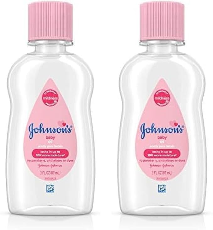 Johnson's Baby Baby Oil, Pure Mineral Oil to Prevent Moisture Loss, Hypoallergenic, Original 3 fl. oz (Pack of 2)