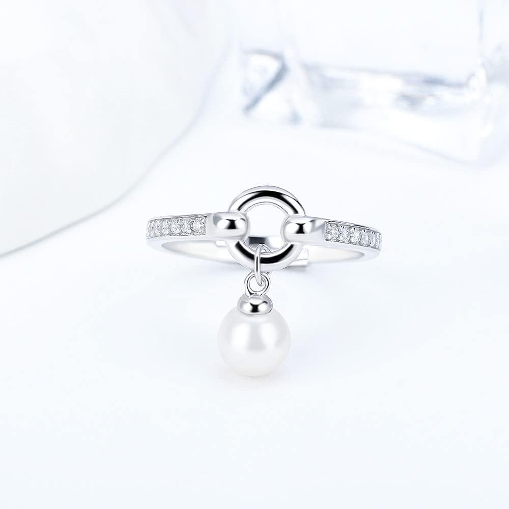 Sterling Silver CZ Hollow Round Ring Mounting for Women, Adjustable Ring Fittings Accessories for Pearl Jewelry Making