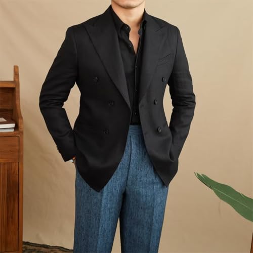 Men's Blazer Casual Linen Sport Coats Slim Fit Double Breasted Suit Jacket Summer Lightweight Sports Jacket2