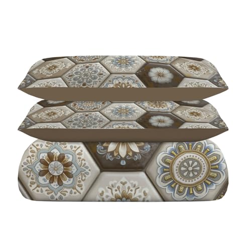Housse de couette 140x200 microfibre motif hexagonal chic