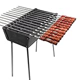 Mangal Schaschlik Holzkohlegrill – Faltbarer BBQ Koffer-Grill aus 3 mm Stahl für 12 Spieße inkl. 12 Spieße mit Holzgriff 3 mm – Outdoor Kohlegrill für Camping, Garten, Picknick & Reisen