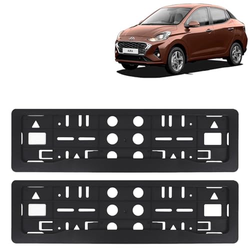 Image of KINGSWAY Aura Car Number Plate Frames for All 2020 to 2022 Models of Hyundai Car Registration Plate Holders, Black Licence Plate Covers (Front and Rear), Universal Size 51.5 x 14.5 cm