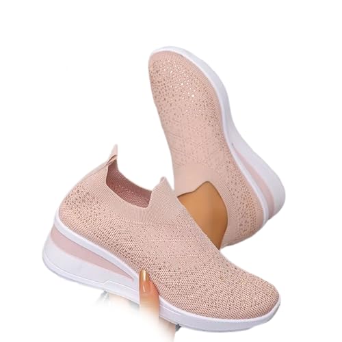 Women's Glitter Rhinestone Fashion Breathable Wedge Sneakers, Women's Platform Sneakers, Sparkly Bling Wedding Dressy Tennis Shoes for Bride