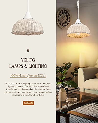 Yklitg White Boho Pendant Lights, 12Inch Hand-Woven Rattan Chandelier Bamboo Wicker Hanging Lamp For Hallway Bedroom Kitchen Foyer Hallway, Dd015-1-Wh #TOP6