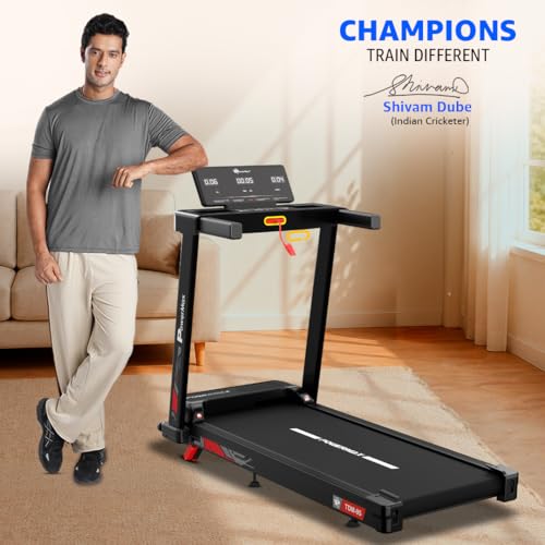 Image of PowerMax Fitness TDM-95 4HP BLDC Motorized Treadmill for Home Use | 1.0-10 km /h Speed | 2-Level Manual Incline | Running Surface 950 x 385mm | LED Display | 12 Programs | Shock Absorption System