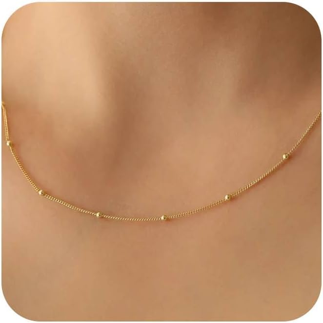 Gold Necklace for Women - 14K Gold Plated Thin Chain Necklace Dainty Necklace Simple Choker Necklaces Minimalist Trendy Jewelry for Women