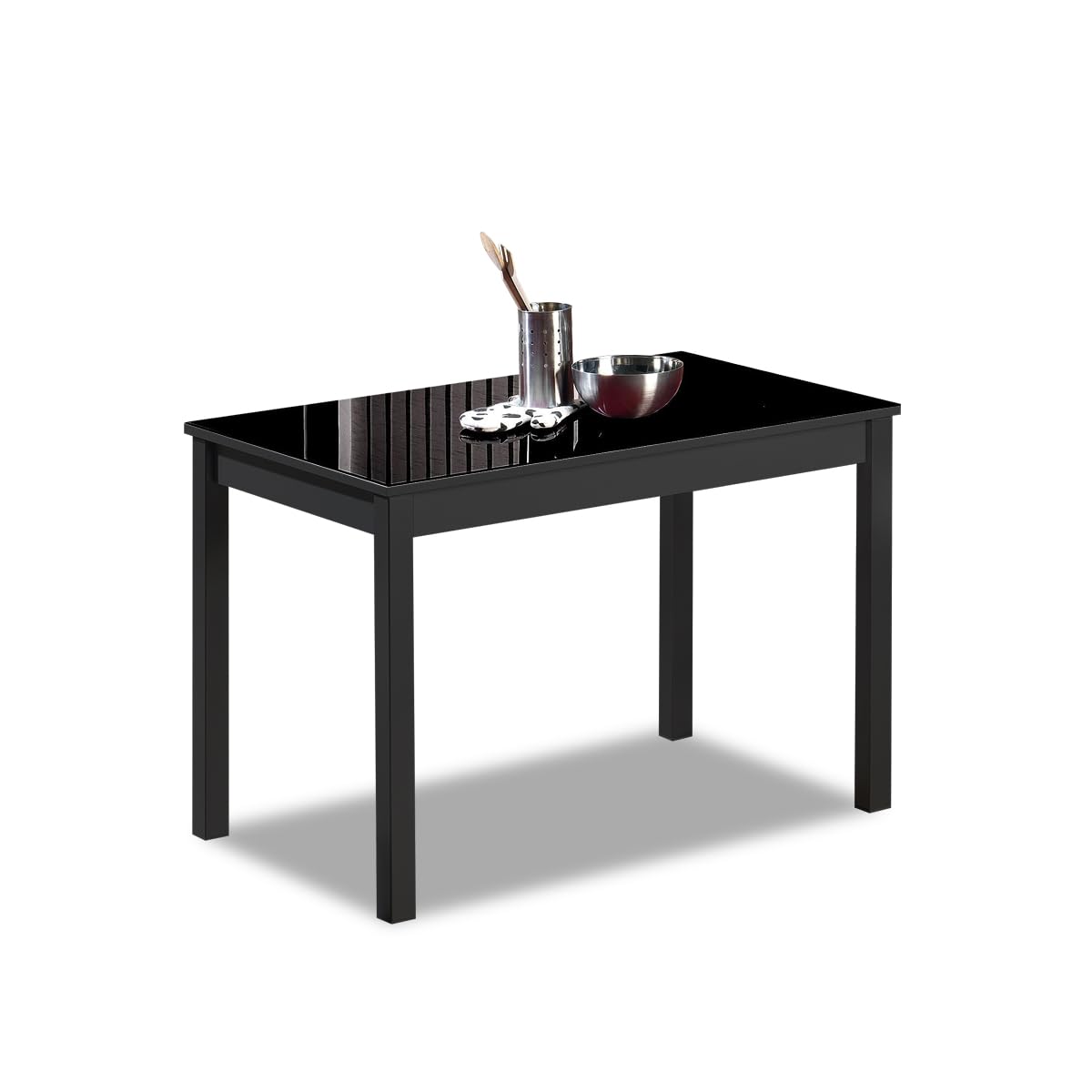 ASTIMESA - Mesa de Cocina con Tapa Cristal Color Negro- Estructura Negra- Ideal para Cocinas Pequeñas y Decoración Minimalista - Práctica para Organizar Espacios - Medidas: 100 cm x 60 cm.