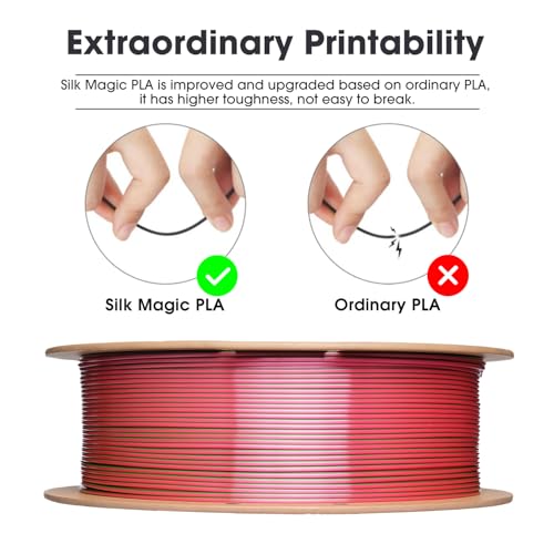 Image of eSUN Silk Magic PLA Filament 1.75mm, Shiny Silk Dual Color Co Extrusion 3D Printer Filament, 1KG (2.2 LBS) Spool 3D Printing Color Change Filament for 3D Printers, Red Green