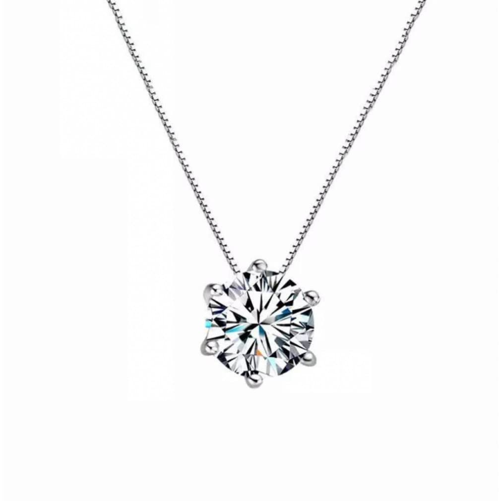 Collier diamant 3ct pendentif zircone argent 925 bijoux de mariage