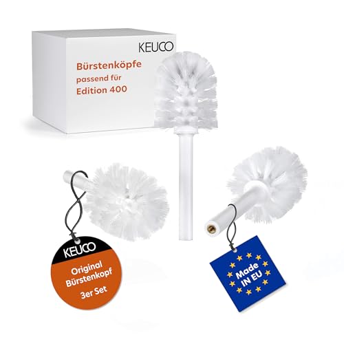 Original KEUCO Ersatzbürstenkopf weiß, 3 Stück, für Edition 400 WC-Bürstengarnitur, Ø 6,7 cm, Ersatz-Klobürstenkopf
