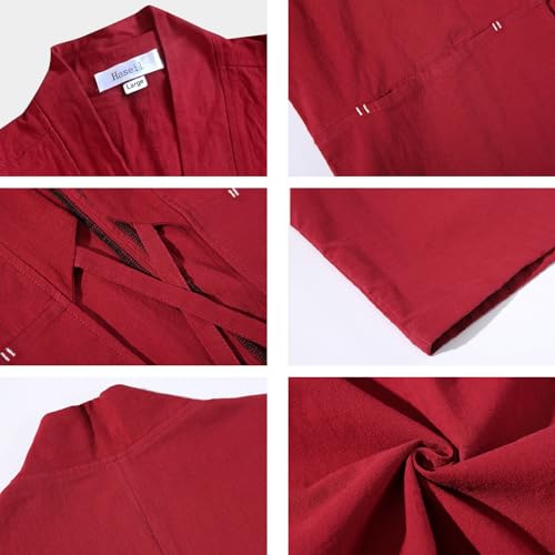 Image of Haseil Men's Kimono Cardigan Japanese Jackets Casual Cotton 3 /4 Sleeve Shirt Open Front Coat Lightweight Linen Outwear