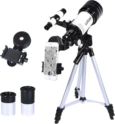 Telescope,70mm Telescope Refracting with Phone Adapter for Adults,Astronomy Beginners,with Multilayer Broadband Coating,Adjustable Tripod and Finderscope