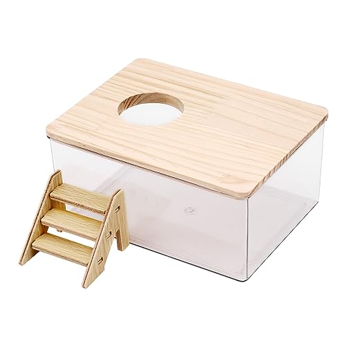 MoYouno Hamster Sand Bath,Transparent Acrylic Sand Bath Box and Pet Bath,Container With Ladder,Pet Supplies,Small Animal Pet Sauna Toilet,for Guinea Pig Chipmunk or Other Small Pets (rectangle)
