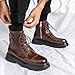 Men's Leather Platform Motorcycle Boots with Side Zipper Fashion Chunky Lug Sole Lace Up Combat Boots Casual Waterproof Biker Boots (Brown,9)