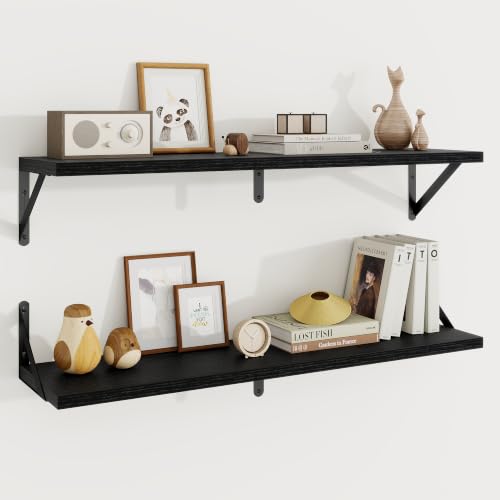 KovaScape Schweberegal, Tiefes Rustikales Bücherregal 80x20 cm, 2er Set, Schwere Metallträger, Holz Wandregal für Wohnzimmer, Küche, Ecke… – Ansicht 1
