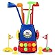 deAO Minigolf Set Kinder 3-8 Jahre, 17-teiliges Indoor/Outdoor Golfspielzeug mit Rollenkoffer, 4 Schlägern & 8 Bällen, Inkl. 2 Übungslöchern & 2 Bases | Geschenk für Jungen/Mädchen (Dunkelblau)