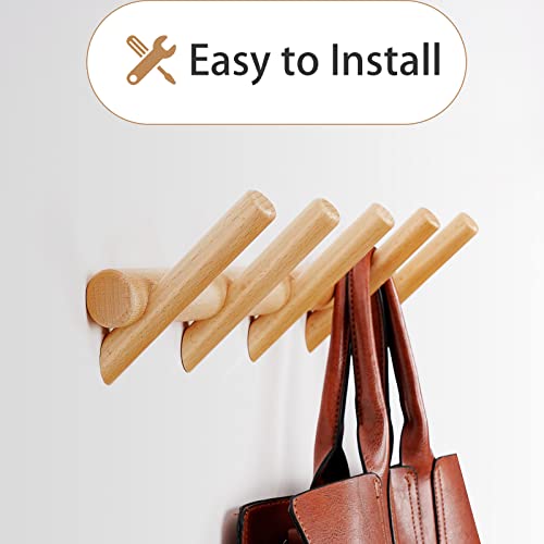 Goglory Wooden Coat Rack Wall Mount, Wood Coat Hooks Wall Mounted, 5 Wood Hooks For Hanging Coats Vintage & Pretty, Coat Hook Easy To Install, Wall Mounted Coat Rack For Hat, Robe, Backpack, Etc #TOP4