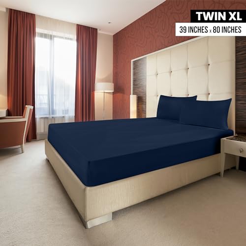 Image of Utopia Bedding Twin XL Fitted Sheets - Bulk Pack of 2 Bottom Sheets - Soft Brushed Microfiber - Deep Pockets - Shrinkage & Fade Resistant - Easy Care (Twin XL, Navy)