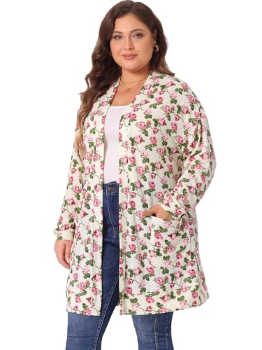 Image of Agnes Orinda Women's Plus Size Lightweight Cardigan Casual Soft Long Sleeve Floral Knit Cardigans with Pockets