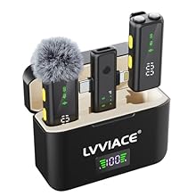 Dual Digital Display & 45H Endurance: LVVIACE K61 wireless microphone features real-time power monitoring on BOTH microphones AND charging case – no more guessing battery levels. Enjoy 45-hour total runtime , ideal for multi-day shoots. The sleek gla...