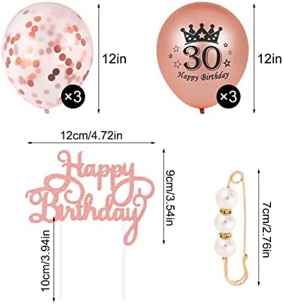Heyu-Lotus 30th Birthday Sash and Tiara Rose Gold 30 & Fabulous Sash Rhinestone Crown Balloons Birthday Cake Topper for Women 30th Birthday Gift Party Supplies (Rose Black)