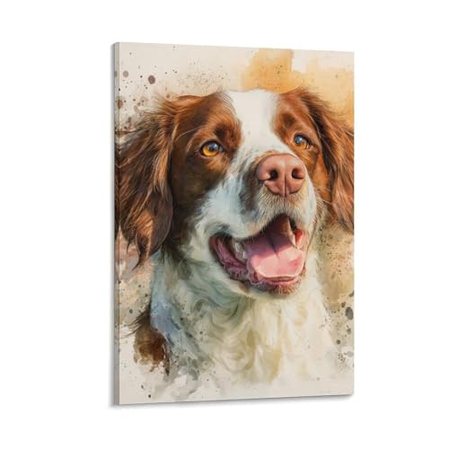 Impression Sur Toile Épagneul Breton Décoration Murale Chien Aquarelle 50x75cm