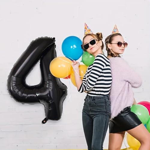 Image of Number Balloons Black Party Balloon - Giant Number 4 Balloon, 40 Inch Large Balloon for Birthday Decorations, Black Party Supplies for Men Women