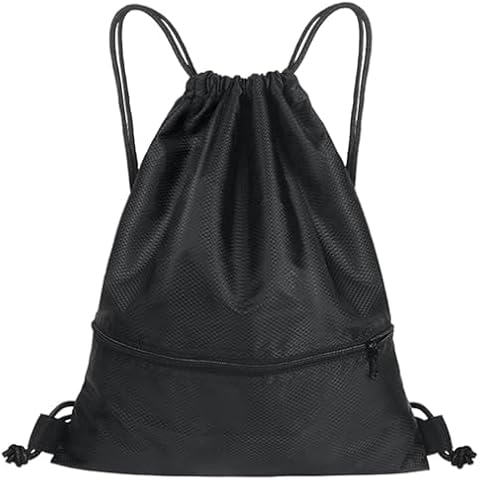 SWKJ Waterproof Drawstring Gym Bag with Pockets Cover