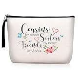 Cousin Gifts for Women, Cousin Birthday Gift Cousins by Blood, Sisters by Heart, Friends by Choice hanksgiving Christmas Graduation Wedding Gifts for Women, Girl, Her Cousin Makeup Bag