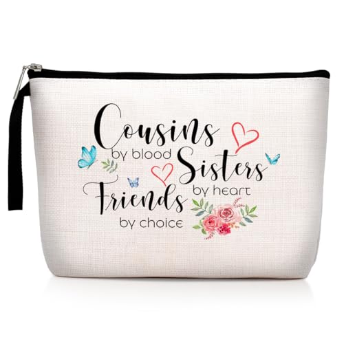 Cousin Gifts for Women, Cousin Birthday Gift Cousins by Blood, Sisters by Heart, Friends by Choice hanksgiving Christmas Graduation Wedding Gifts for Women, Girl, Her Cousin Makeup Bag