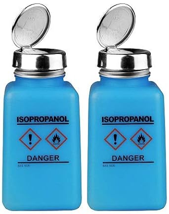 Menda 35735 One Touch Liquid Dispenser Pump Bottle, Isopropanol Printed, HCS Label, ESD Safe, 6 oz. Dissipative, HDPE/Stainless Steel, Blue 2-Pack