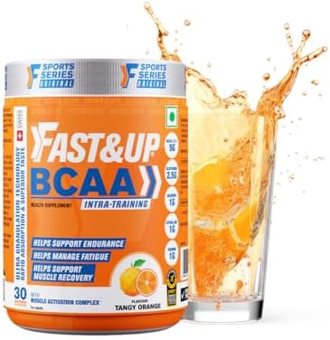 FAST&UP BCAA Orange Flavour Advanced BCAA Supplement with Glutamine, Citrulline, L-Arginine & Taurine - Pre/Post Workout & Intra Workout Supplement Powder for Adults(450gm, 30 Servings)