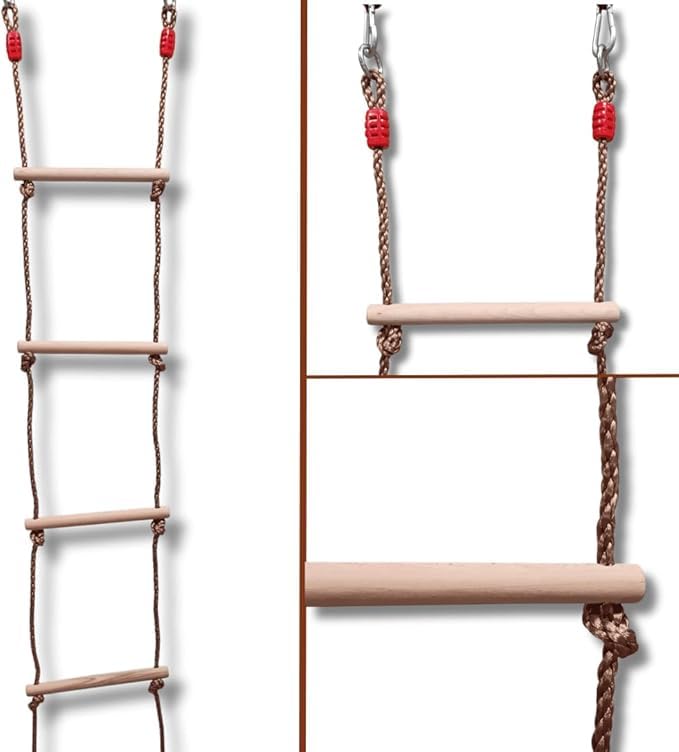 Swing Set Rope Ladder 10 ft (3 m) | Treehouse Climbing Ladder for Kids & Adults | Outdoor Playground & Exercise Equipment | Kids Rope Climbing Accessory | Wooden Step Obstacle Course Toy for Play