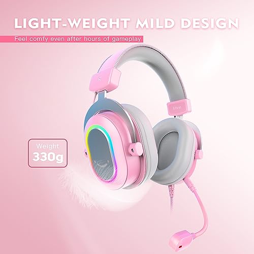 Image of FIFINE PC Gaming Headset, USB Wired Headset with Microphone, 7.1 Surround Sound, in-Line Control, Computer RGB Over-Ear Headphones for PS4 /PS5, for Streaming /Game Voice /Video-AmpliGame H6 (Pink)