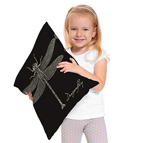 Moslion Dragonfly 18X18 Inch Pillow Case Black White Insect Dragonflies Wings Nature Throw Pillow Cover Decorative Square Cushion Linen Canvas For Women Men Sofa Bed #TOP1