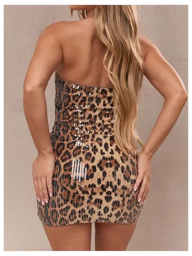 Floerns Women's Y2k Mini Dress Cheetah Sequin Strapless Tube Date Night Bodycon Dresses2