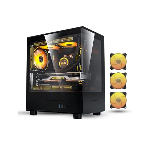 قاب کامپیوتر گیمینگ دارکفلش DB330M شیشهای مقاوم M-ATX/ITX با فنهای ARGB 3 * 120 میلیمتری، طراحی پانوراما 270 درجه، پشتیبانی از رادیاتور تا 240 میلیمتر، USB 3.0، قاب گیمینگ 2* اسلات SSD (مشکی)