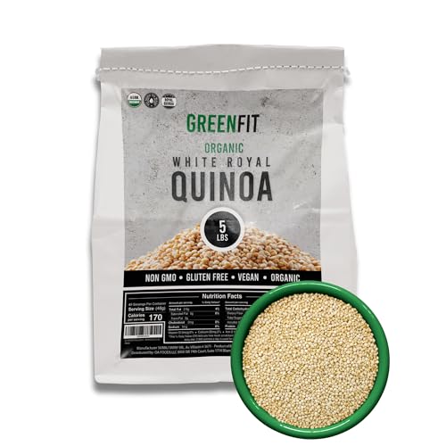 Greenfit Royal Organic White Quinoa | Non-GMO, Gluten-Free, Vegan, and Organic | Complete Protein, High Fiber, Low-Calorie White Quinoa | (5 Pound - Pack of 1)