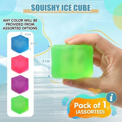 Image of NHR Squishy Ice Cube Stress Relief Fidget Toys, High Density Sugar Filled Sensory Toys for Kids & Adults, Squeezable & Stretchable Cube for Focus and Anxiety Relief, 5cm, (Pack of 1)