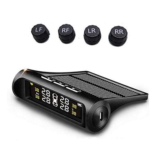 Tire Pressure Monitoring System TPMS, Solar Wireless Power Universal Wireless Car Alarm System with 4 External Sensors LCD Real-time Display Pressure & Temperature Alerts Ensure Safe Driving