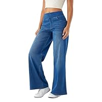 Jean Délavé Taille Haute Coupe Droite Large Avec Ourlet Large - Horizons Lointains